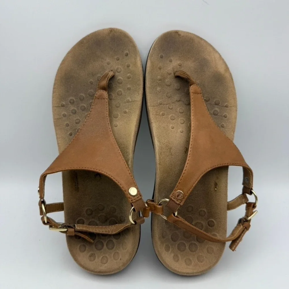 Vionic Kirra Sandals Thong Adjustable Buckle Comfort Brown‎ Womens Size 8